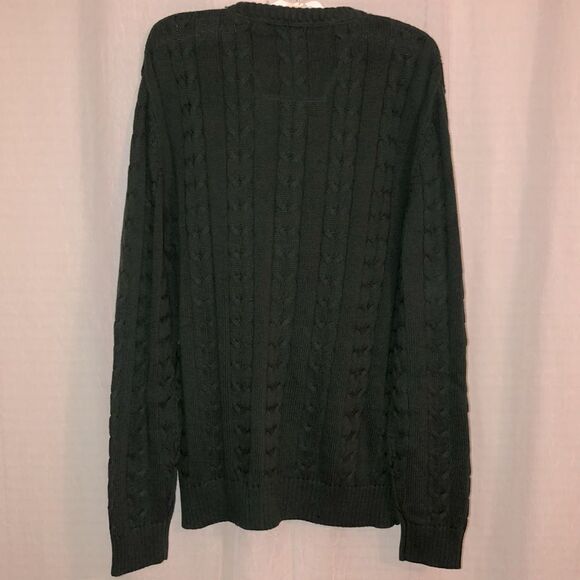 Nautica L Cotton Emerald Green Cable Knit Crewneck Sweater - Picture 2 of 14
